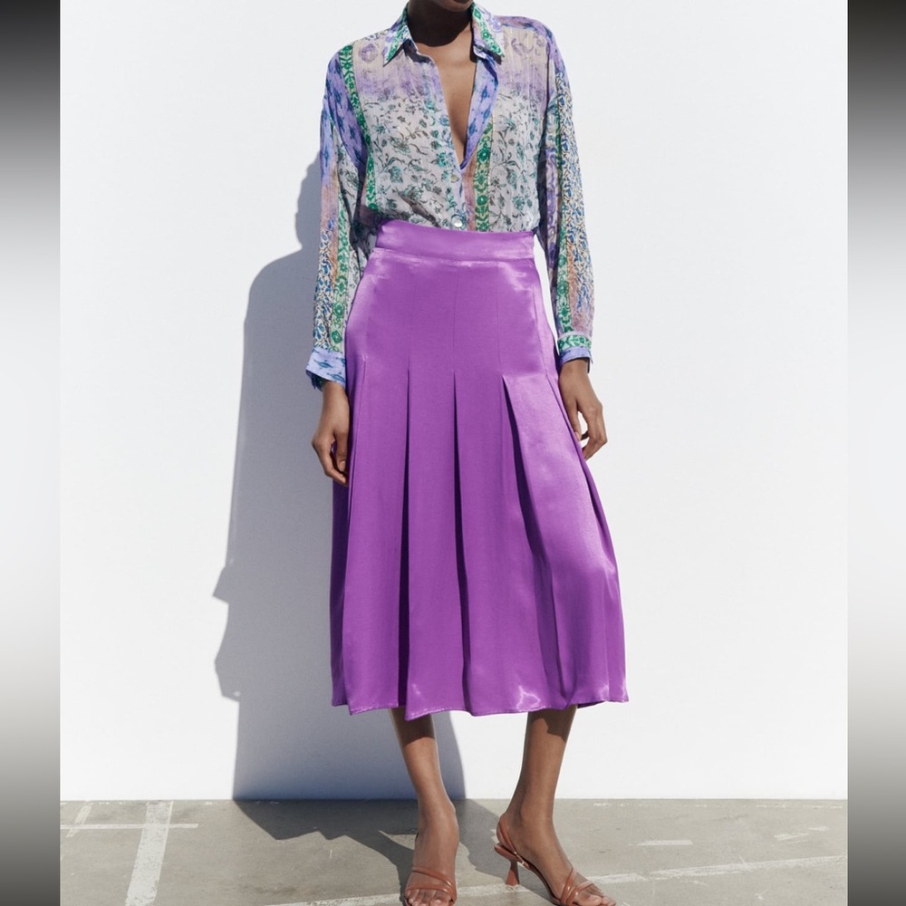 Zara Patchwork Print Lavender Green Paisley Shirt